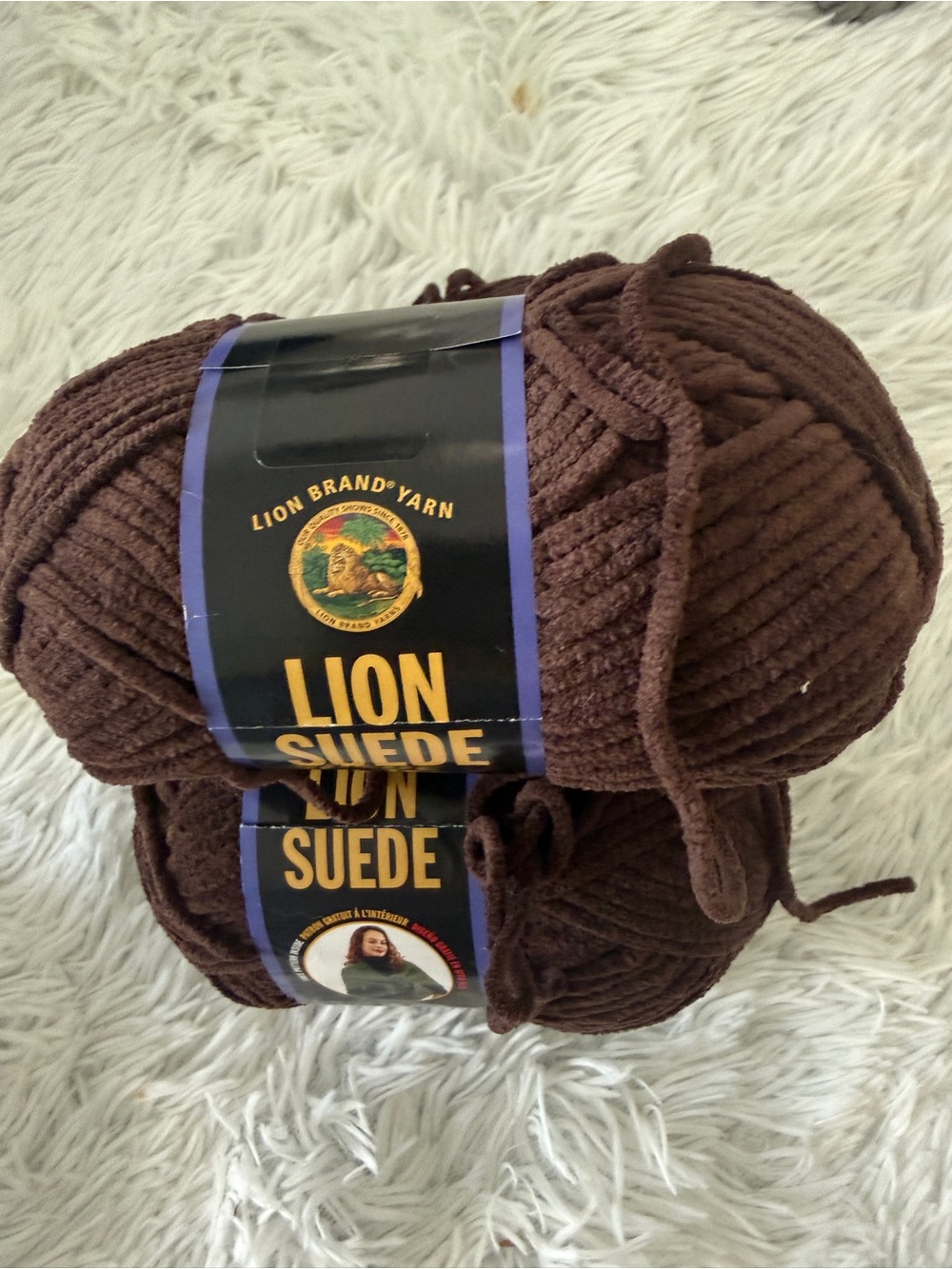 Lion Brand Suede yarn 3 balls in chocolate brown